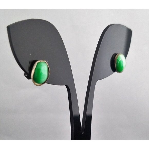 DARK GREEN CAT'S EYE Star Quartz sterling silver EARRINGS 6x8mm artisan 925 - Picture 5 of 9